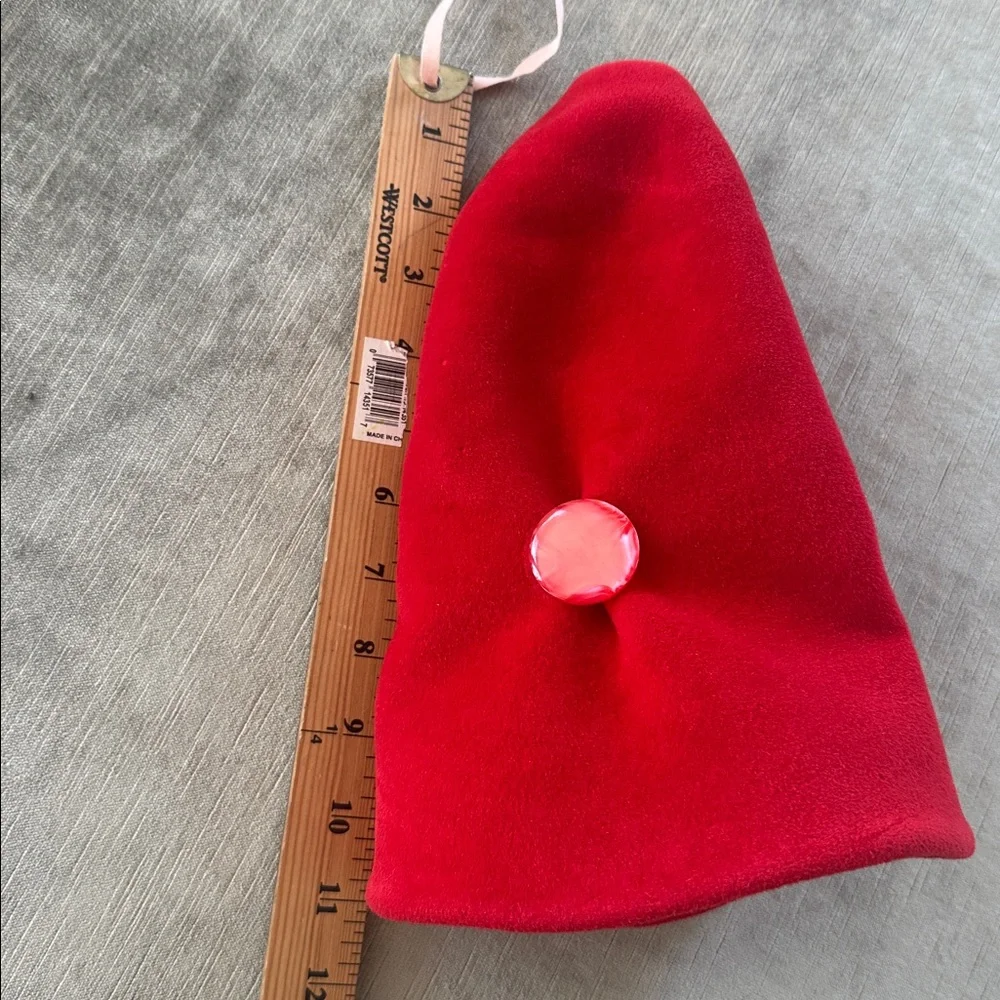 Antique Vintage Scarlet red Felt soft Cloche hat Buttons Decorated S/M England - Picture 16 of 16